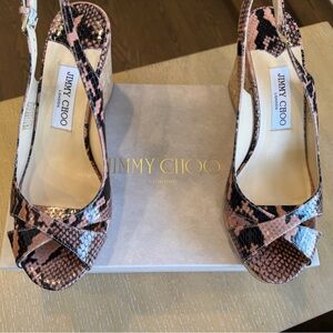 Jimmy Choo Snakeskin Peep-Toe Heels - Brown and Blue